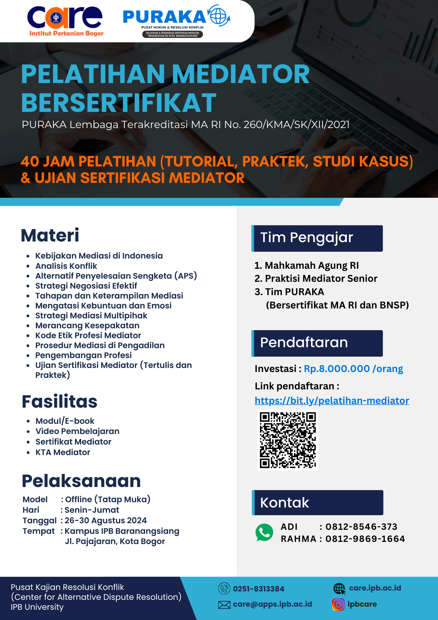 Flyer Pelatihan Mediator CARE IPB & PURAKA_26-30 Agustus 2024